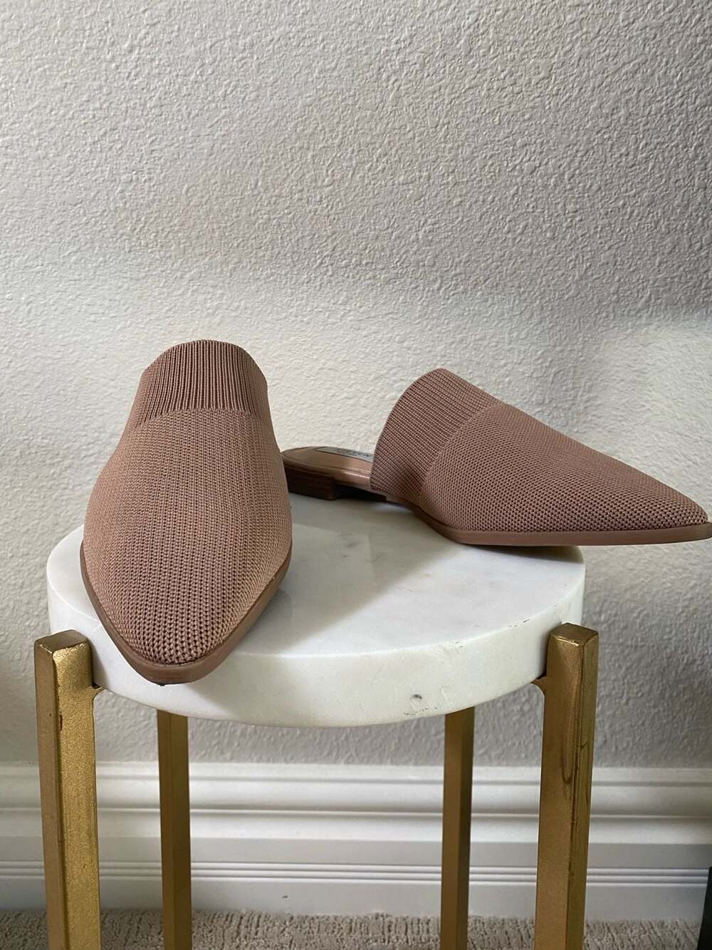 Steven New York Valdez Knit Mule Size 8 1/2 Beige Pointed Toe Flat Slip On